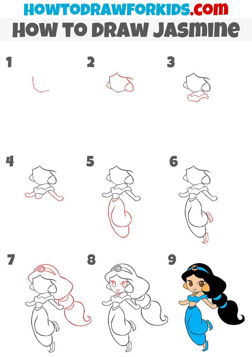 how to draw jasmine step by step
