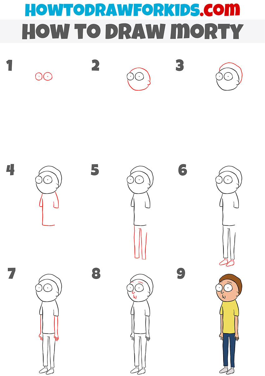 how to draw morty step by step