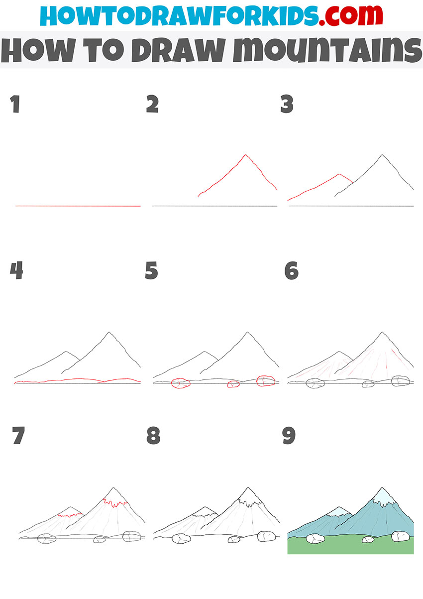 how to draw mountains step by step