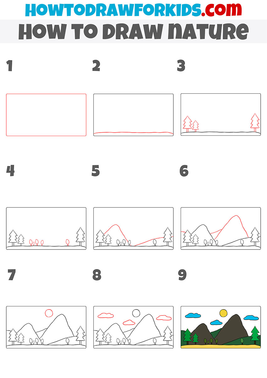 How To Draw Natural Scenery Simple |Drawing Natural Scenery For Kids -  YouTube