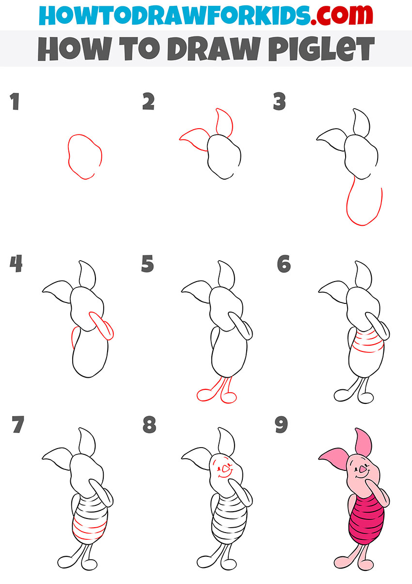 how to draw piglet step by step