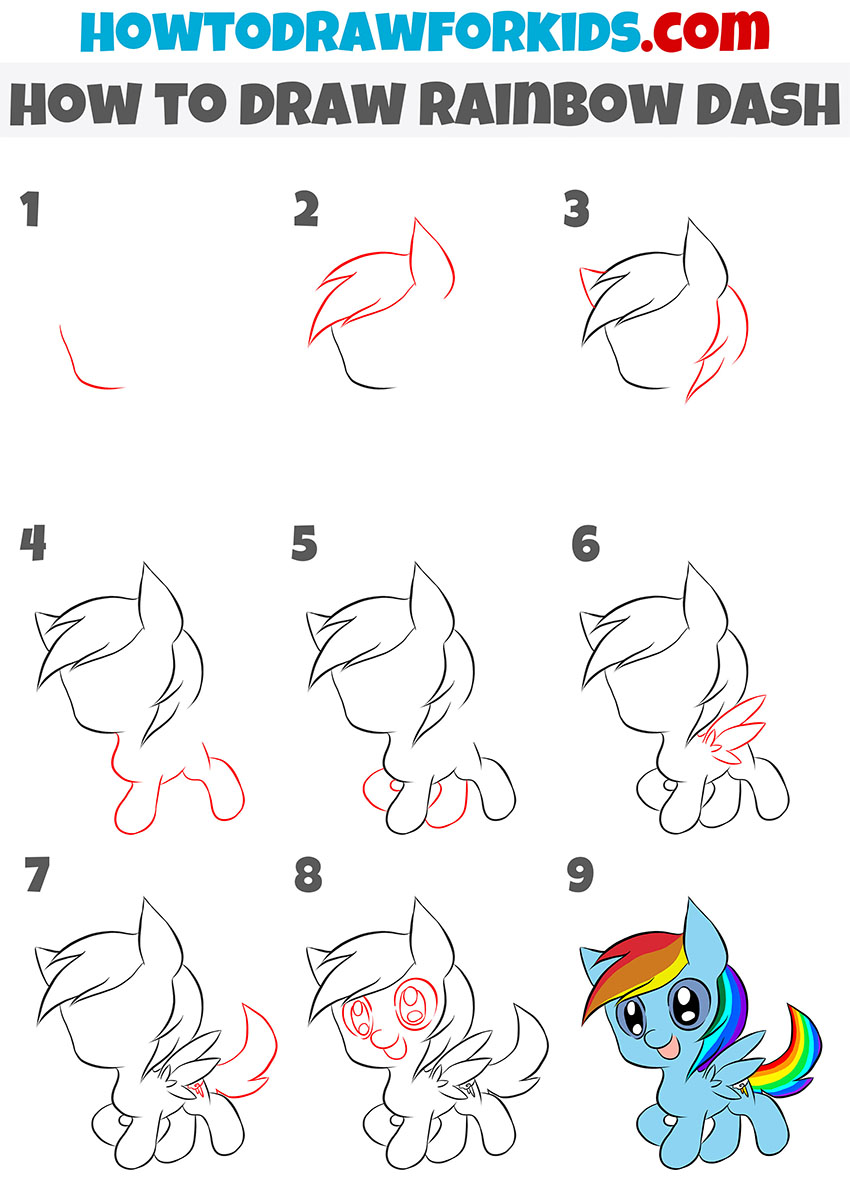how to draw rainbow dash step by step