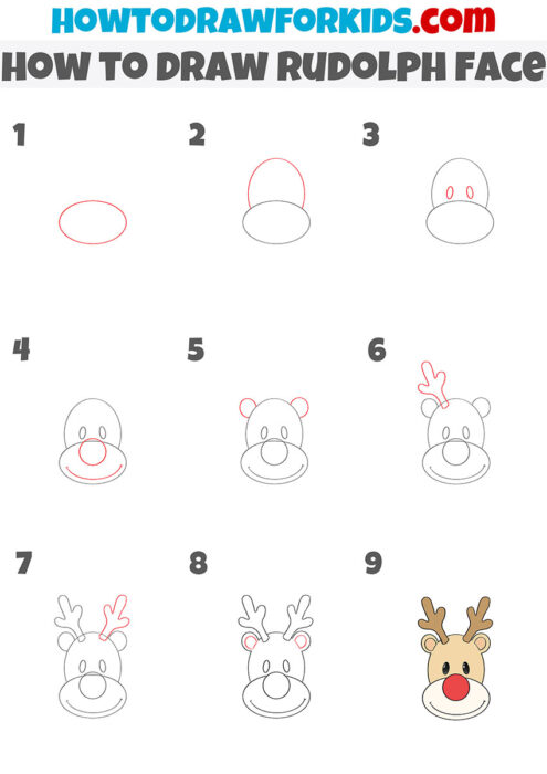 How to Draw Rudolph Face - Easy Drawing Tutorial For Kids