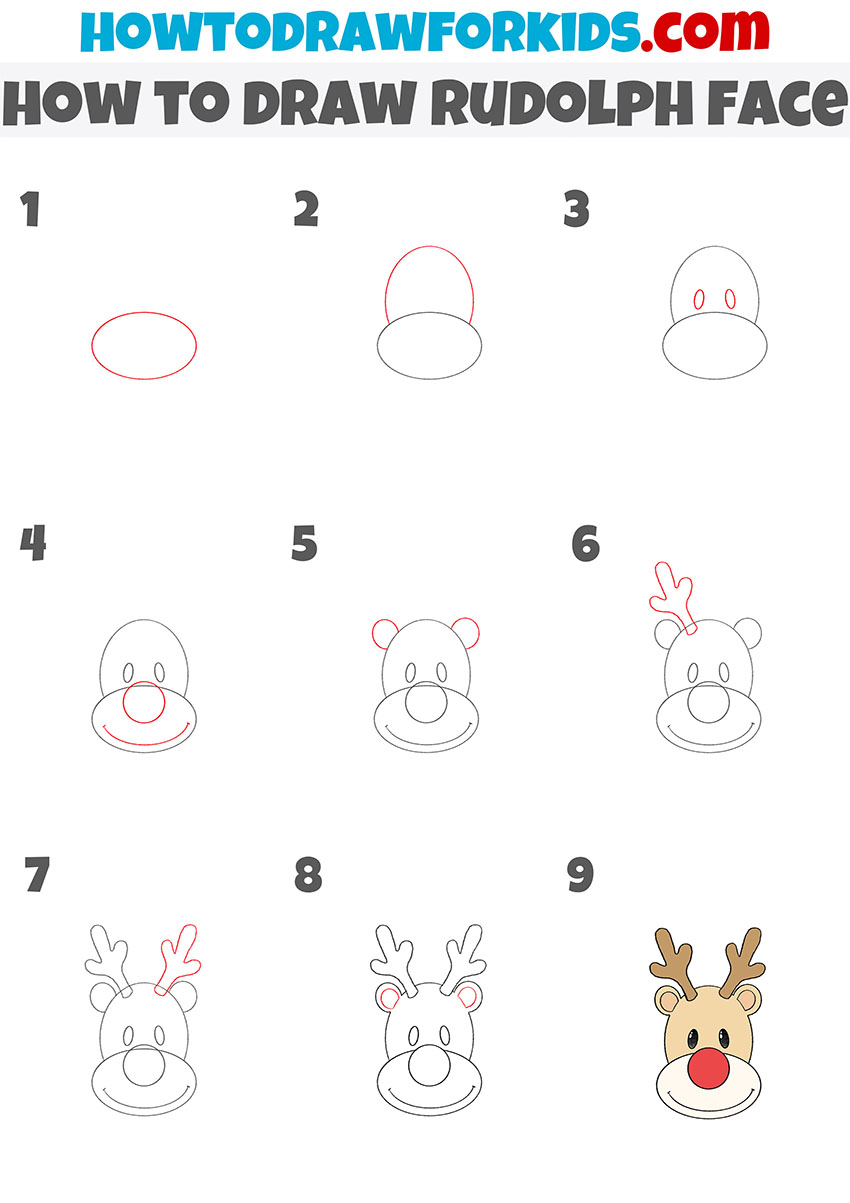 how to draw rudolph face step by step