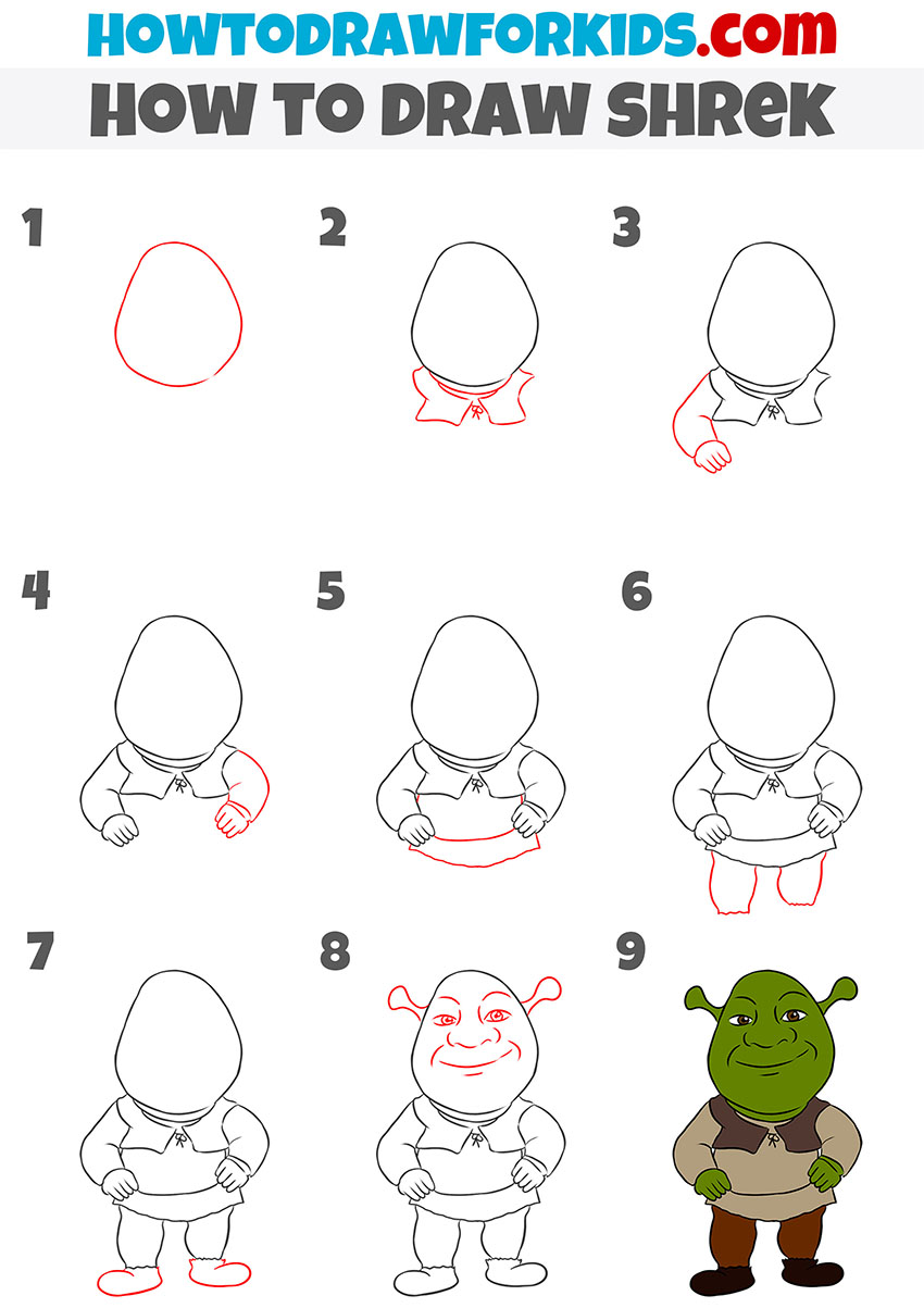 how to draw shrek step by step