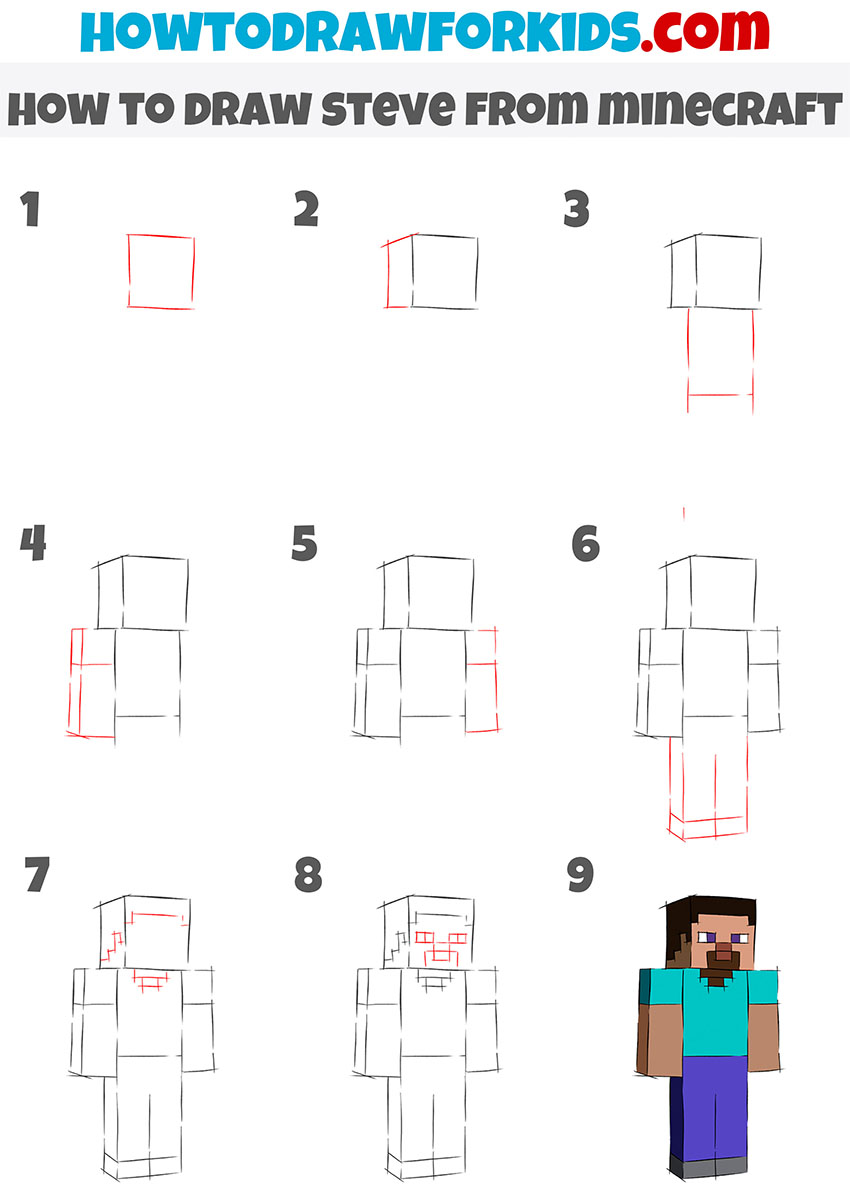 how to draw steve from minecraft step by step