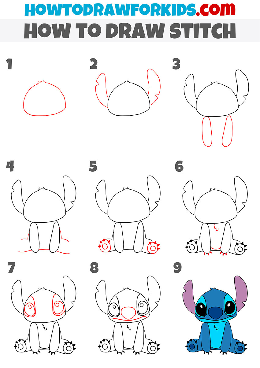 how to draw stitch step by step