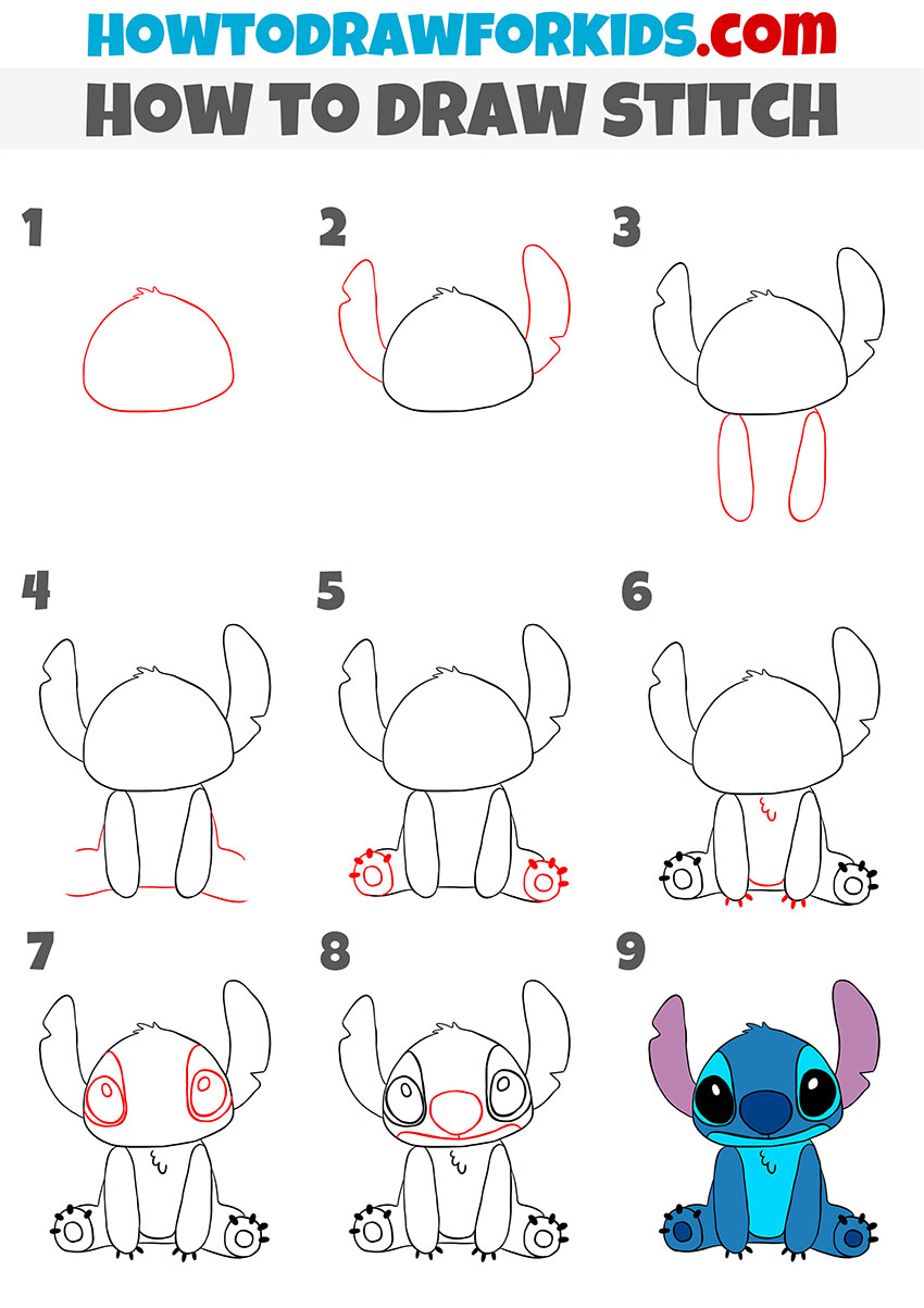 How To Draw Stitch Step By Step Lilo And Stitch Drawings Easy Disney ...