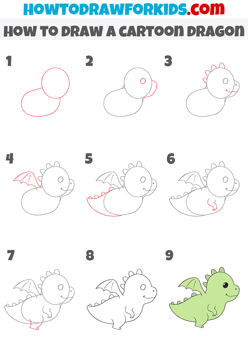 how to draw a cartoon dragon step by step