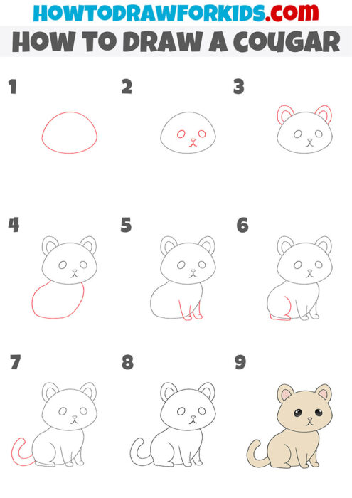 How to Draw a Cougar - Easy Drawing Tutorial For Kids