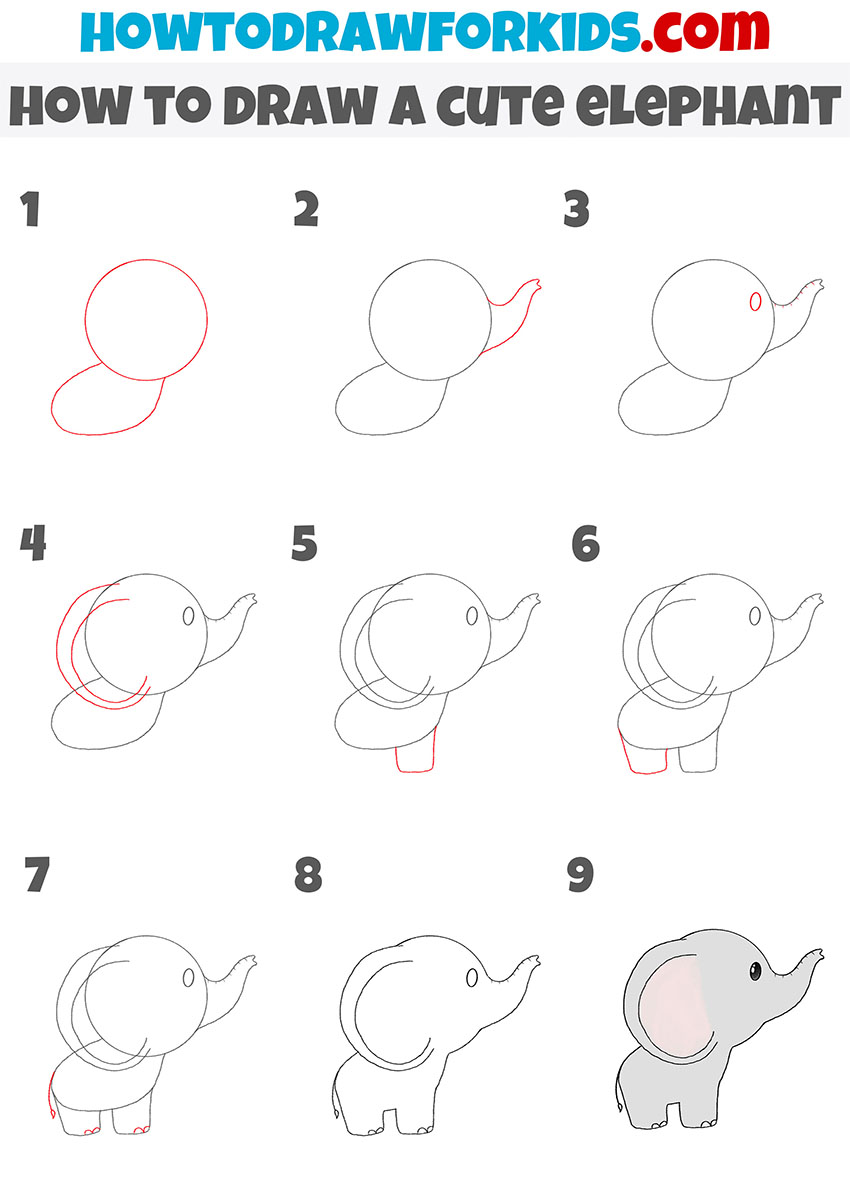 how to draw a cute elephant step by step