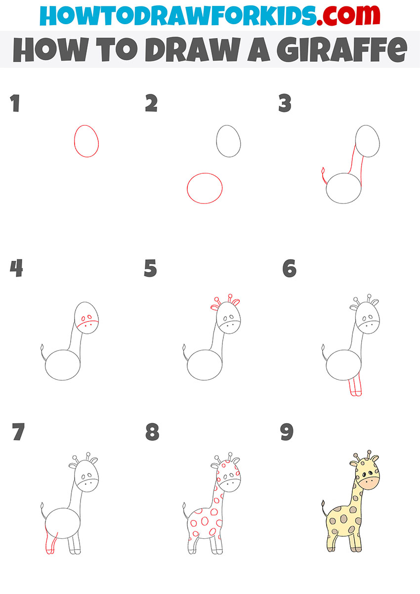 How to Draw a Giraffe Step by Step - Easy Drawing Tutorial For Kids