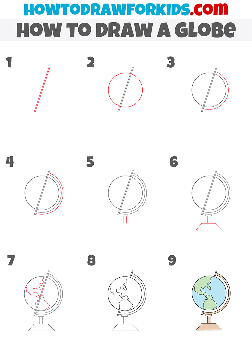 how to draw a globe step by step