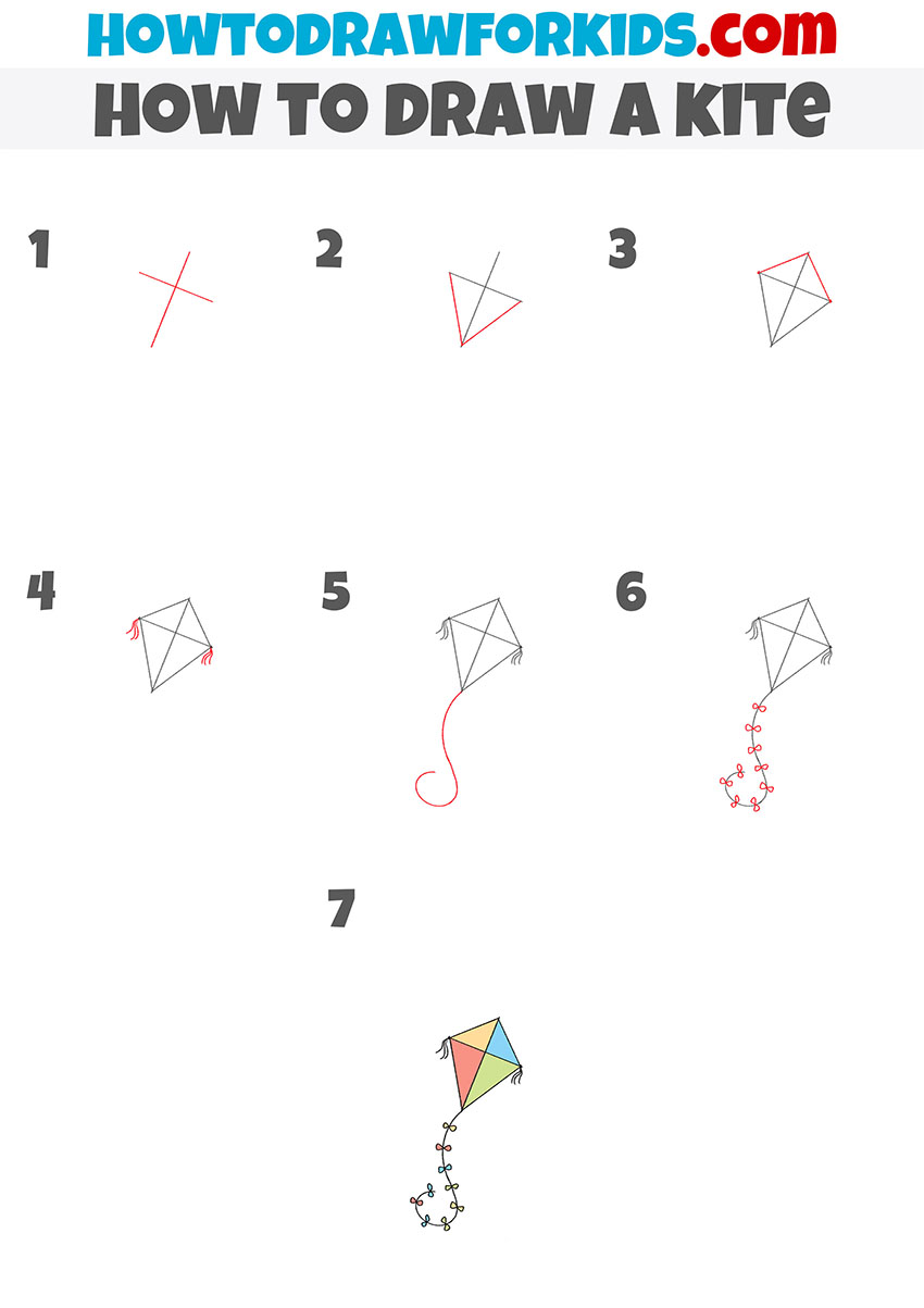 how to draw a kite step by step