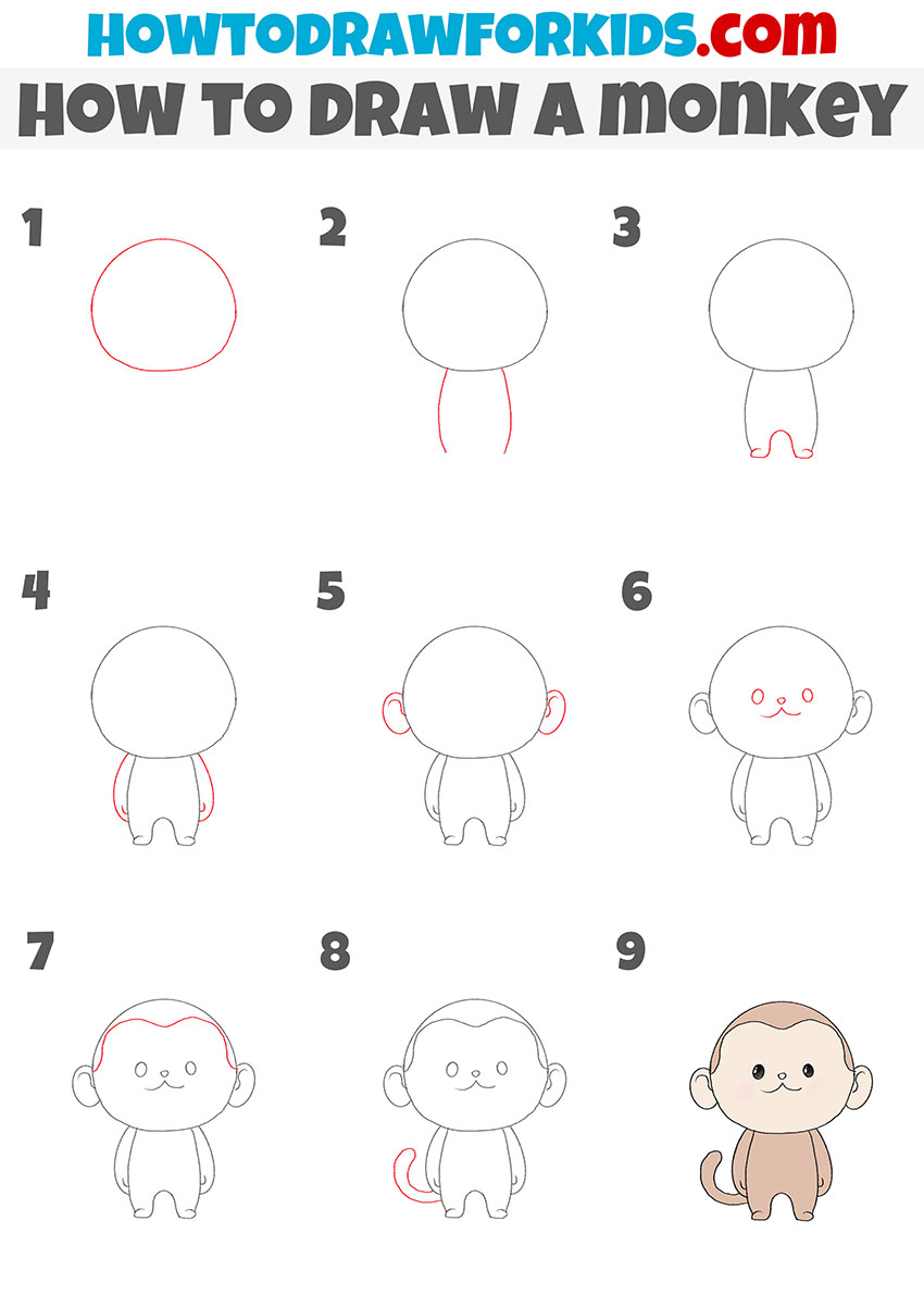 How to Draw a Monkey Step by Step Easy Drawing Tutorial For Kids