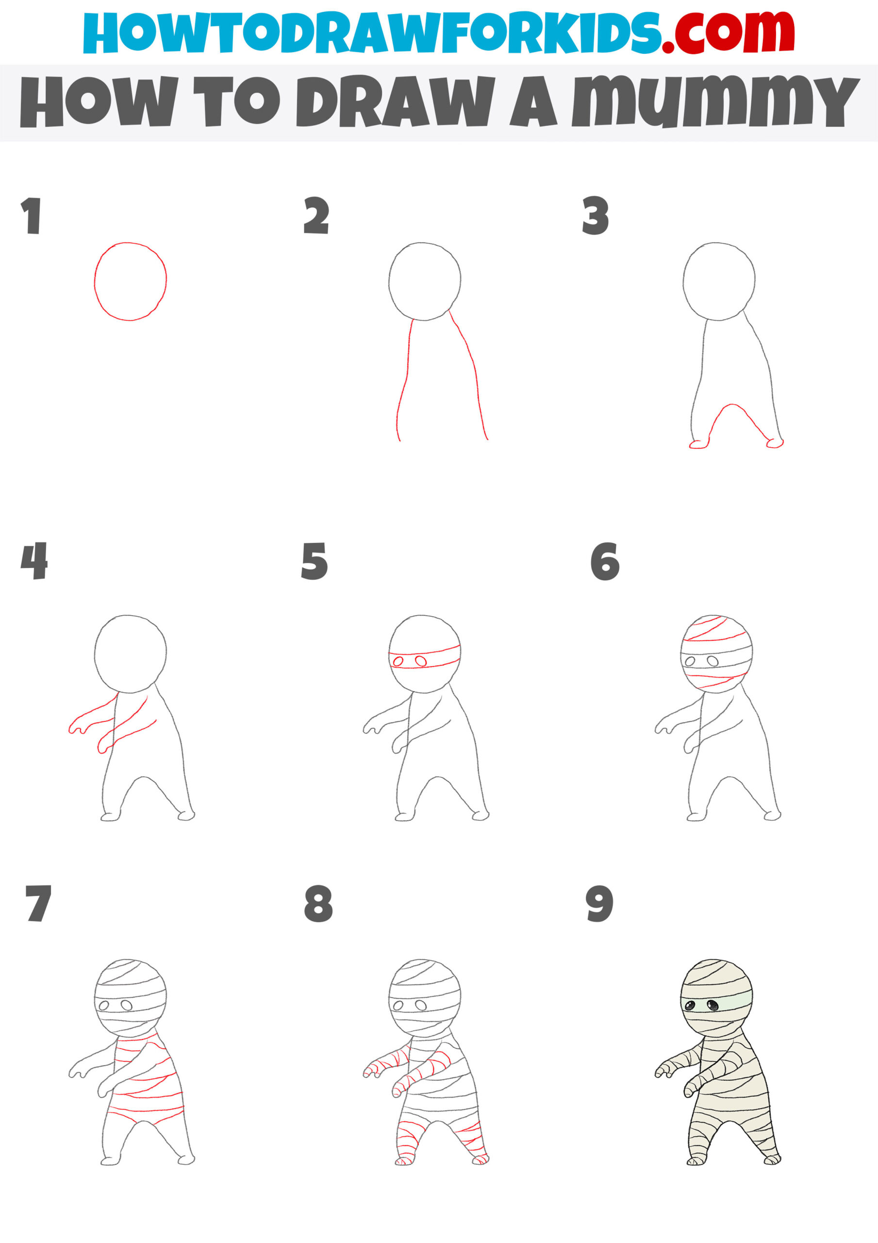 how to draw a mummy step by step