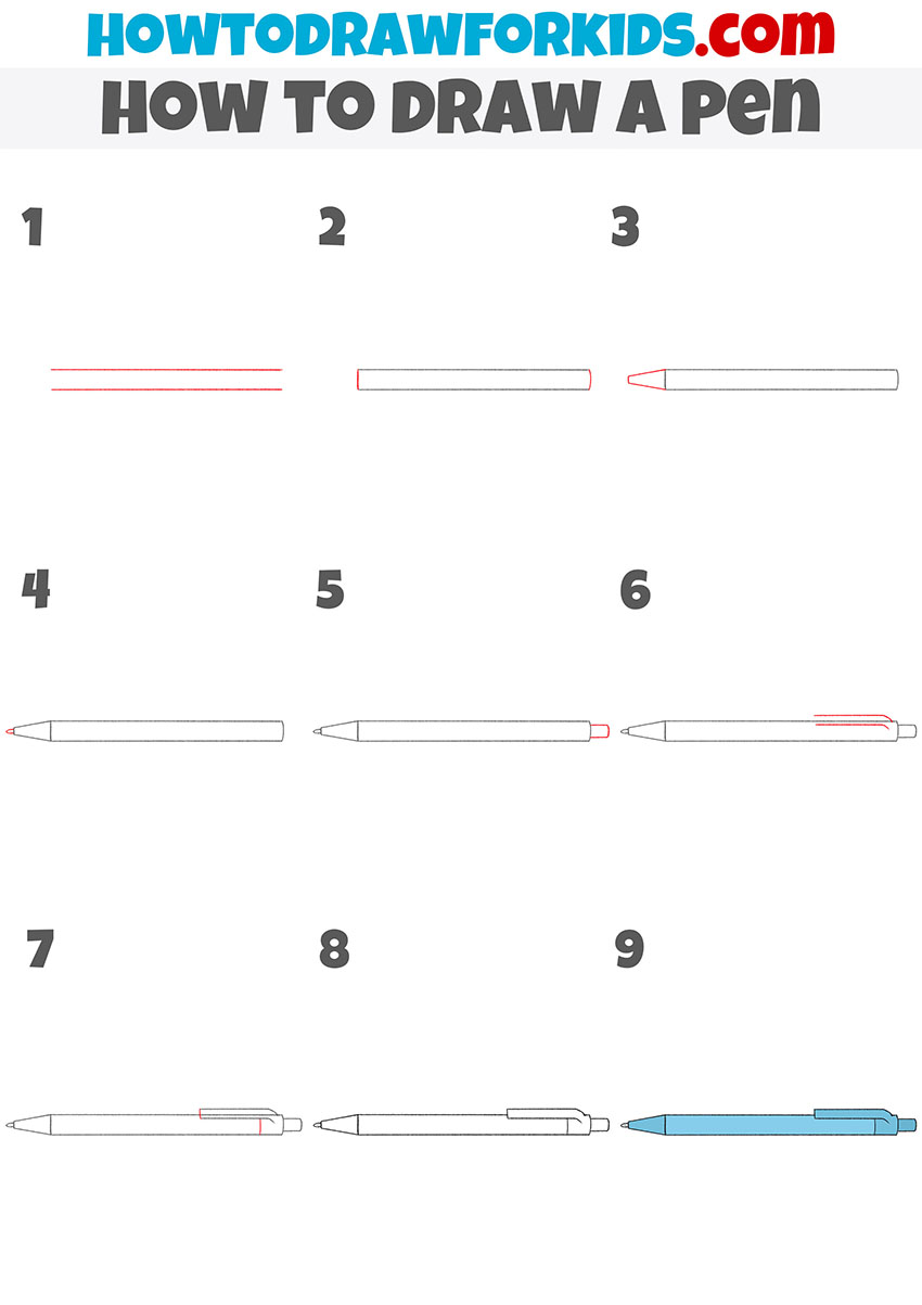 how to draw a pen step by step