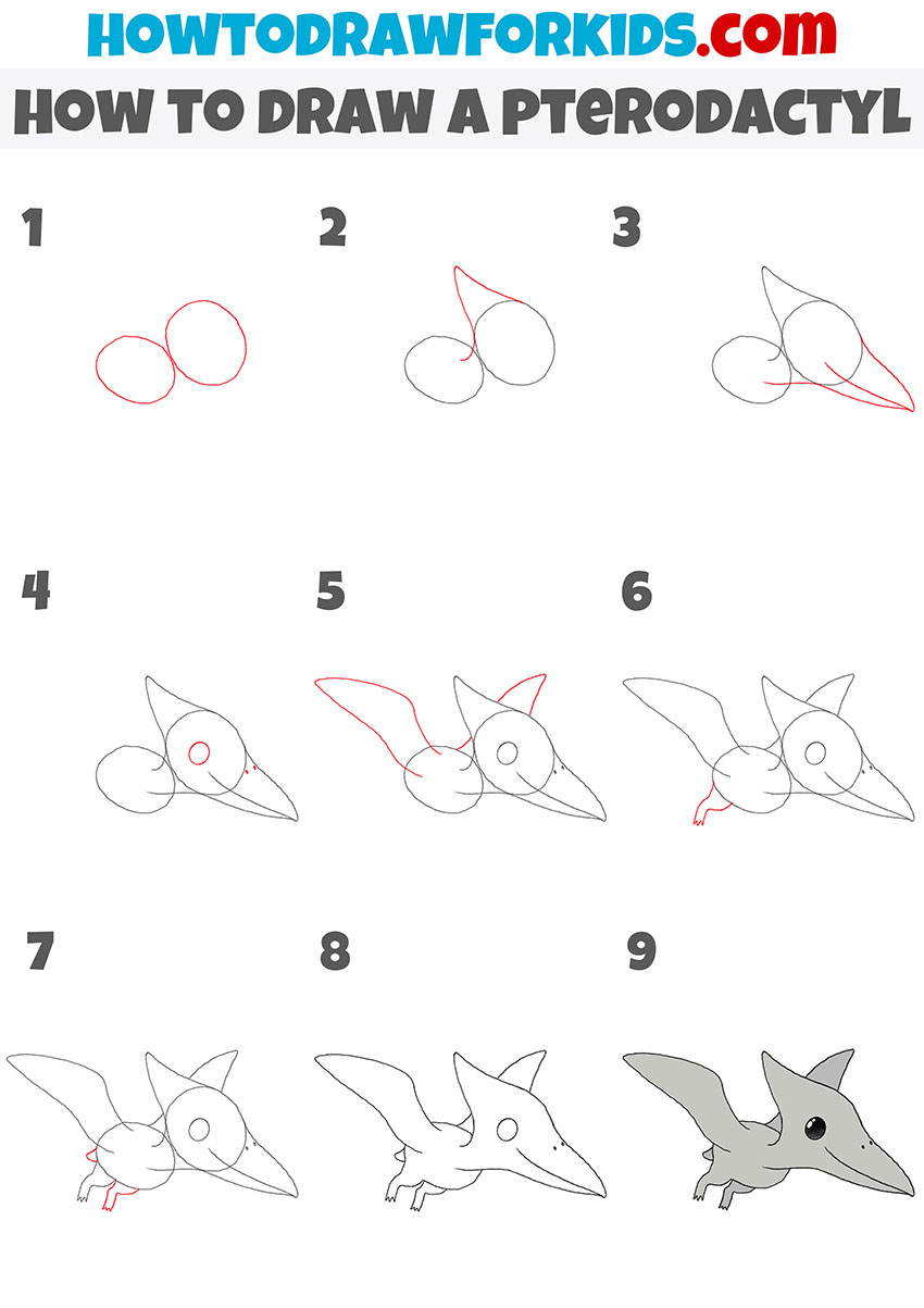 how to draw a pterodactyl step by step