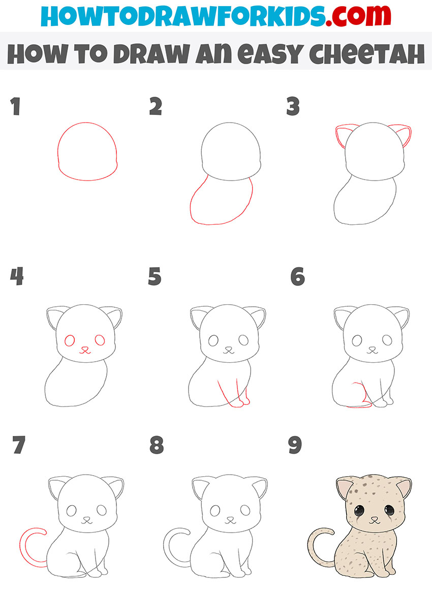 how to draw an easy cheetah step by step