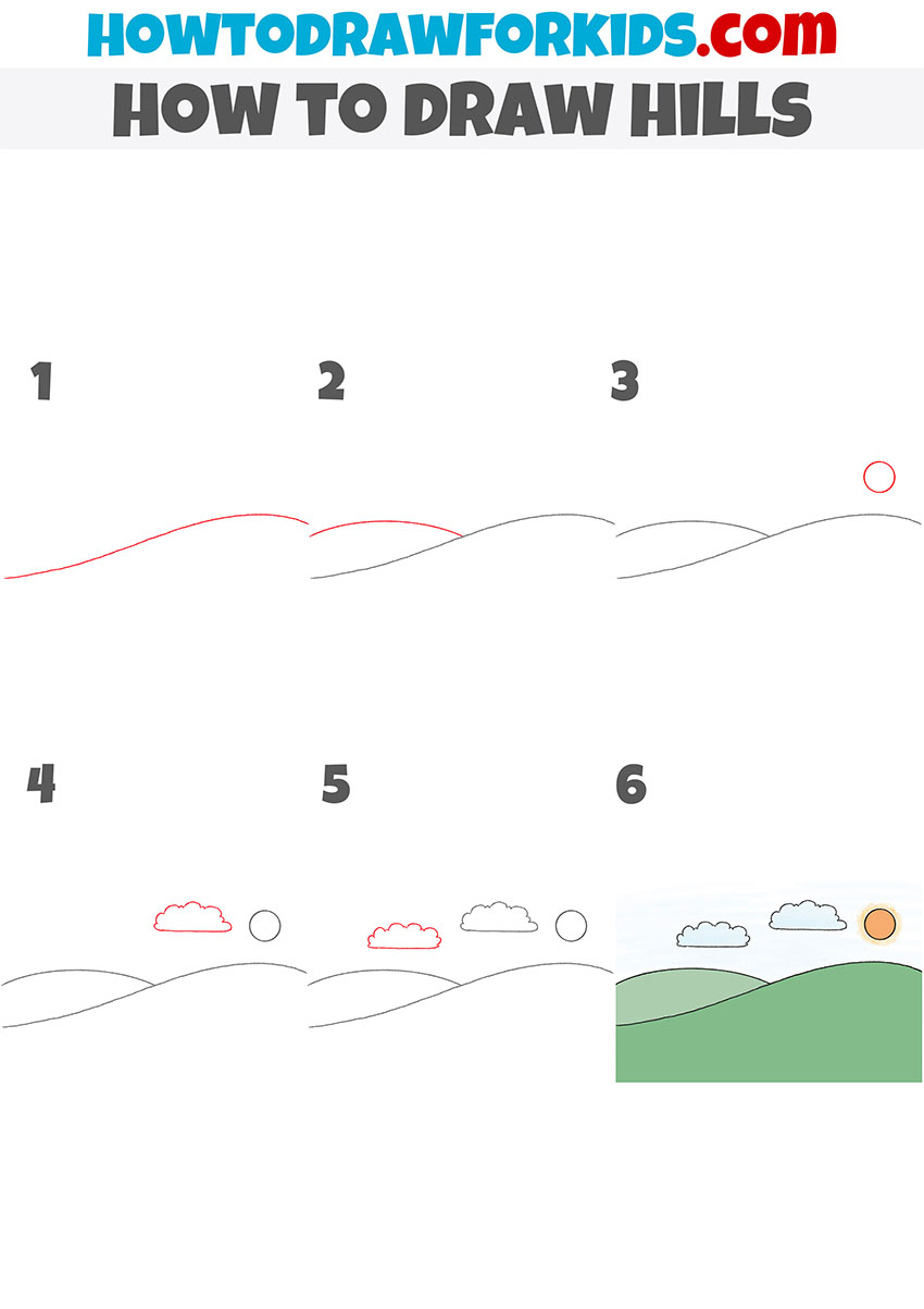 how to draw hills step by step