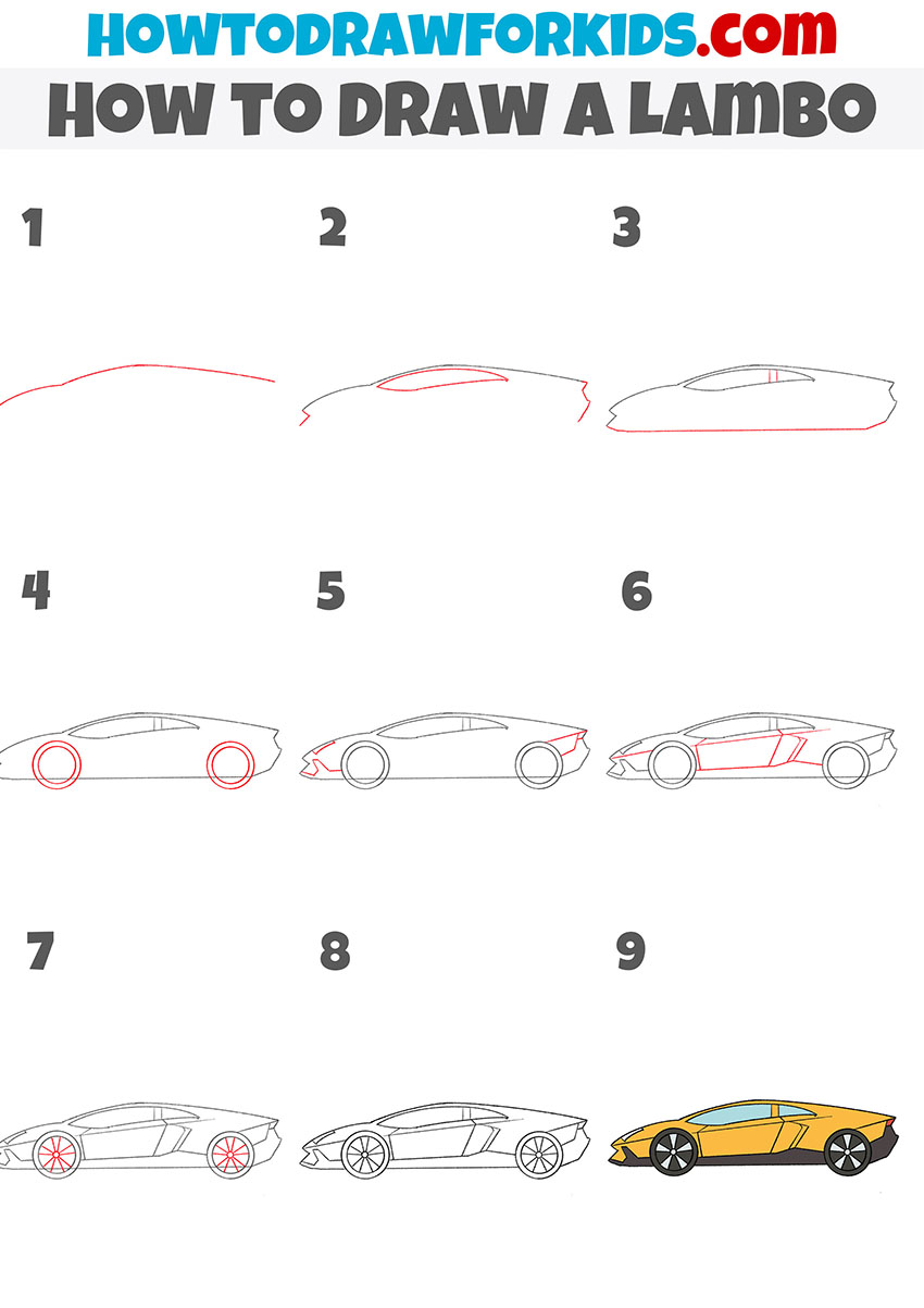 Lambo step by step drawing tutorial