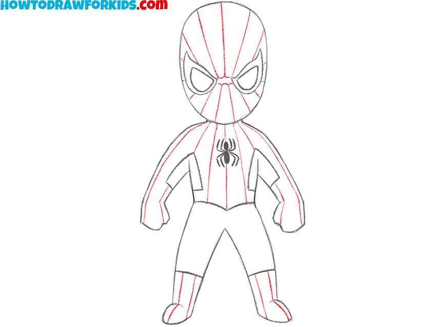draw the basic lines of the spider suit