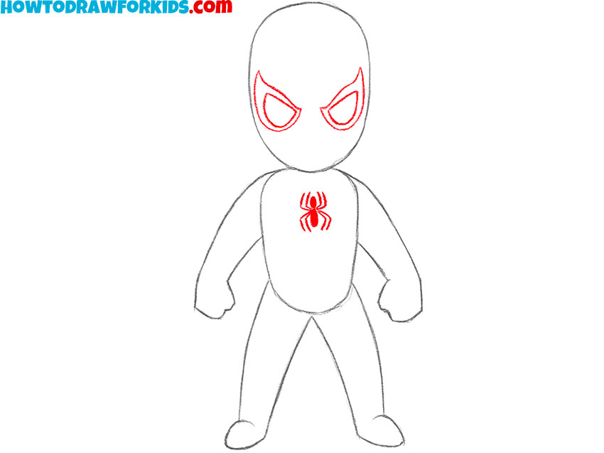 draw the eyes of the mask and Spiderman logo
