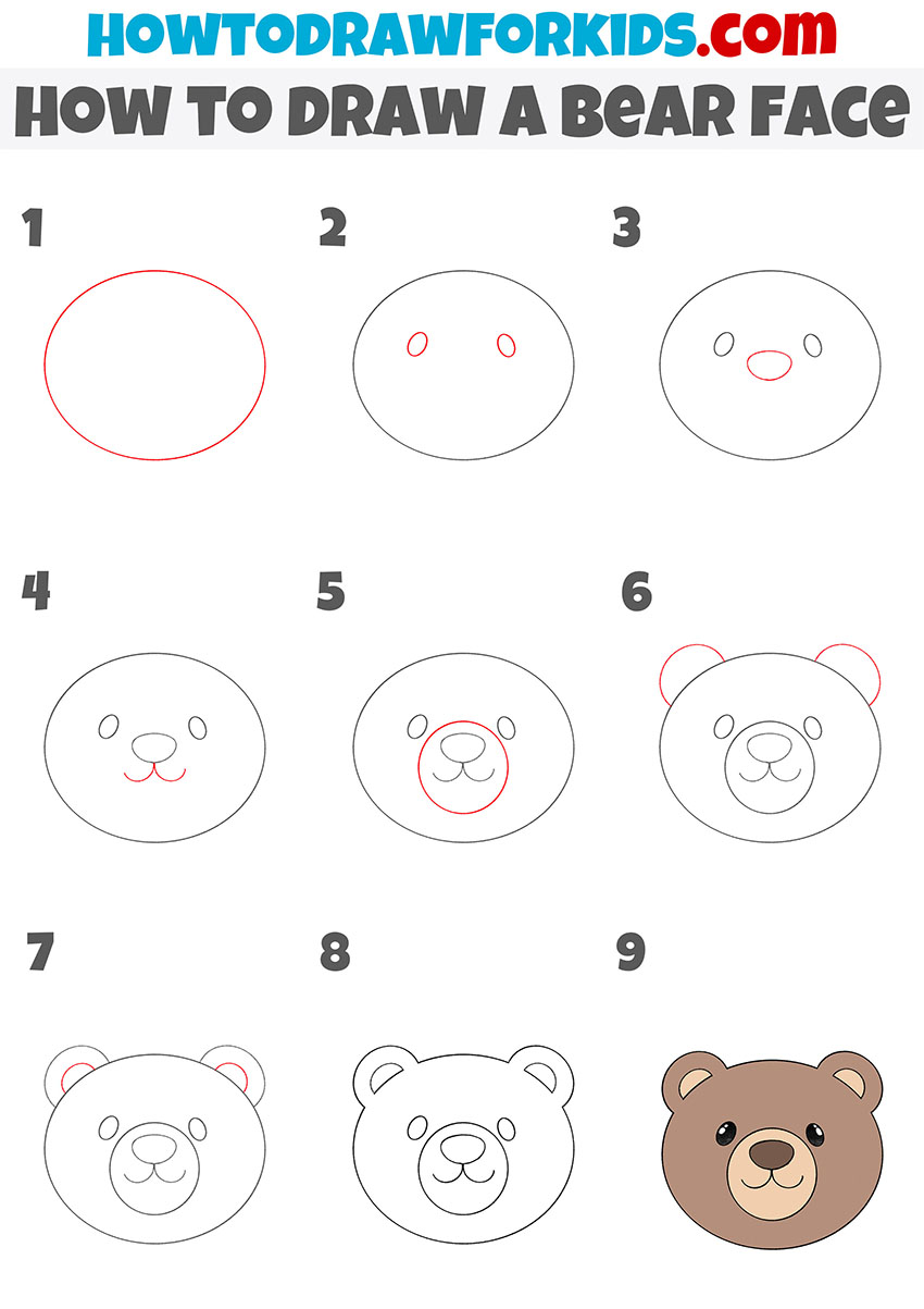 how to draw a bear face step by step