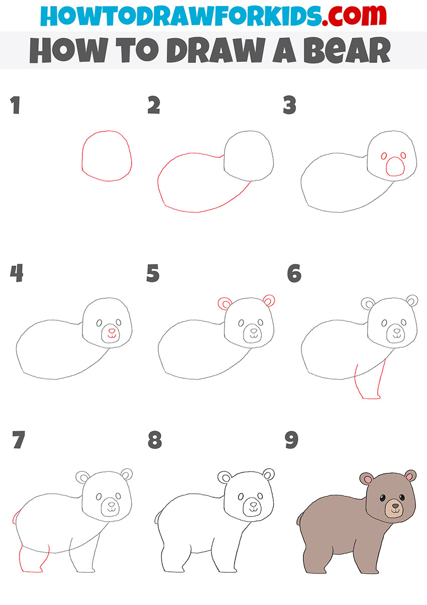 how to draw a bear step by step