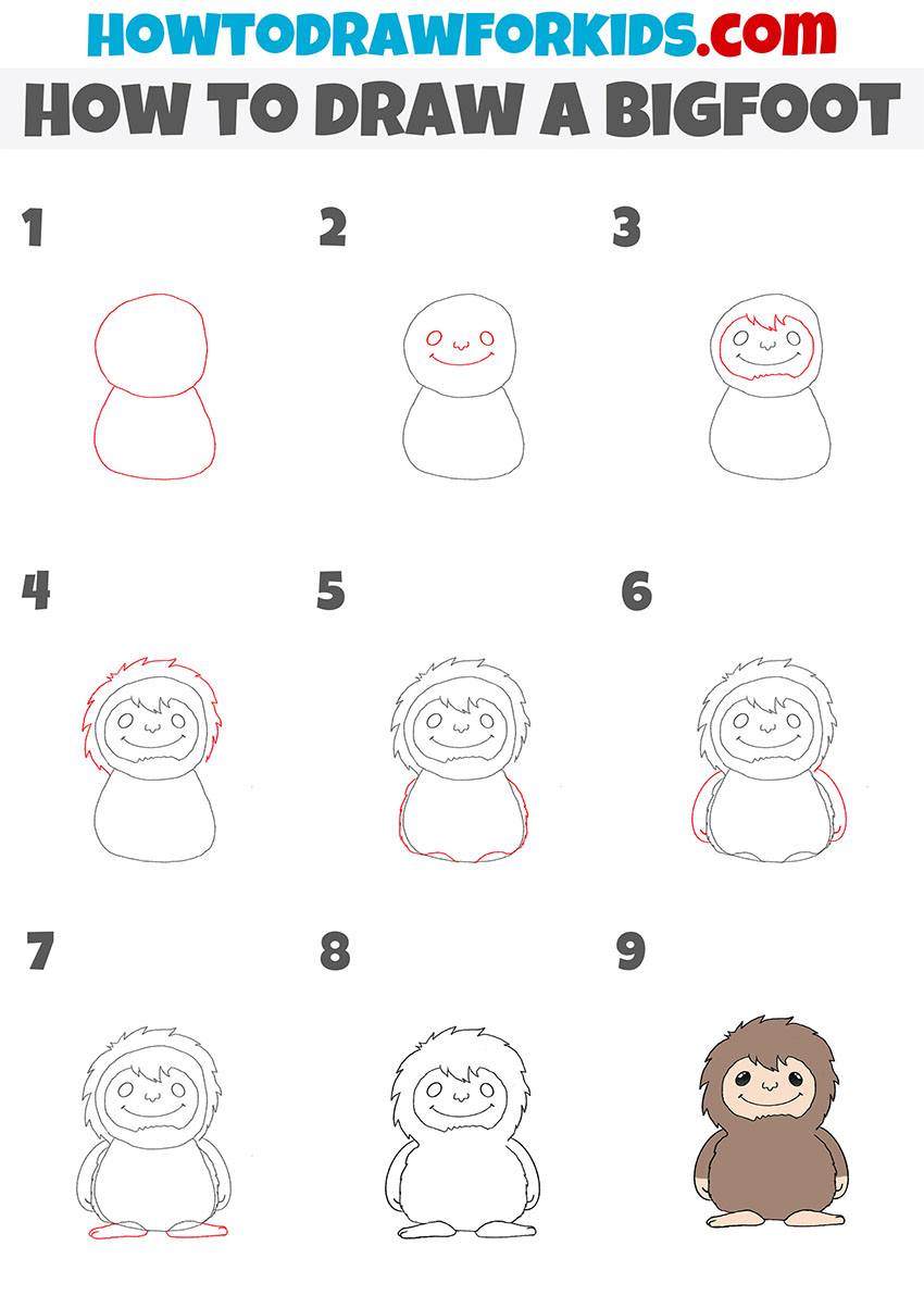 how to draw a bigfoot step by step