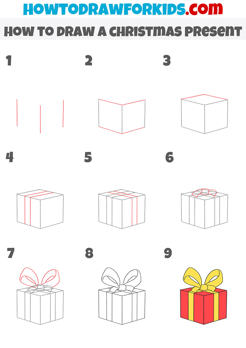 how to draw a christmas present step by step