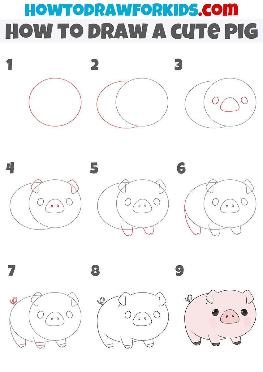 how to draw a cute pig step by step