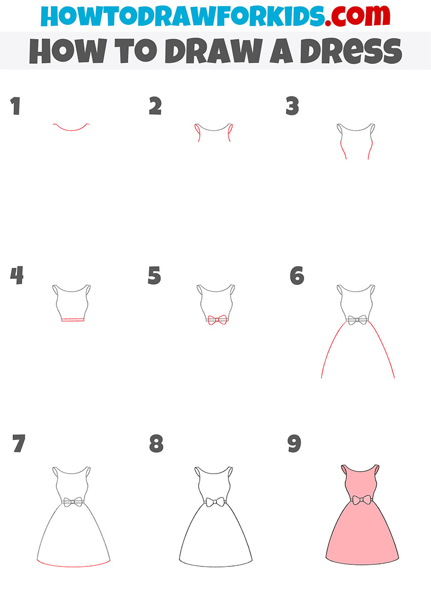 how to draw a dress step by step