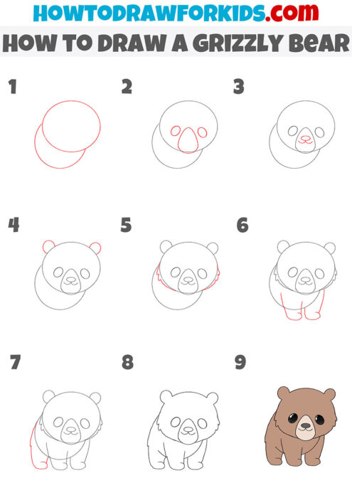 How to Draw a Grizzly Bear - Easy Drawing Tutorial For Kids