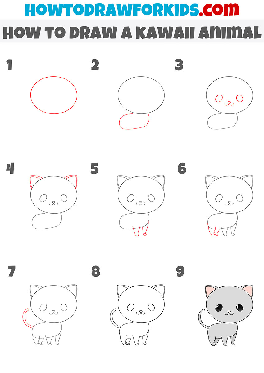 how to draw a kawaii animal step by step