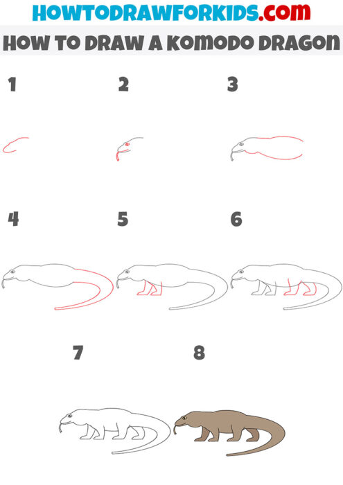 How To Draw A Komodo Dragon - Easy Drawing Tutorial For Kids