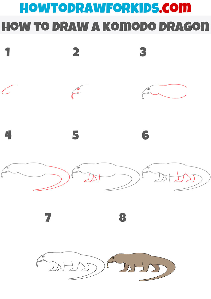 how to draw a komodo dragon step by step
