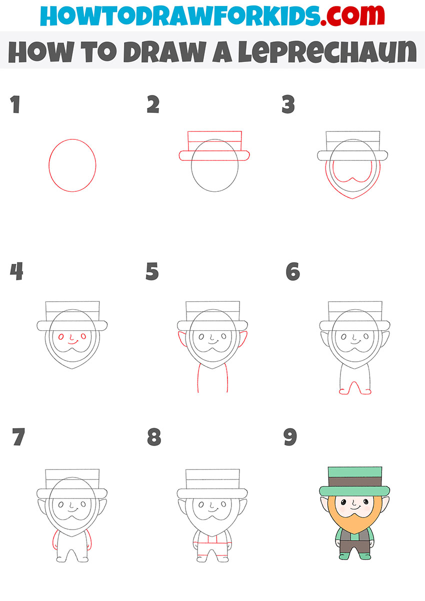 how to draw a leprechaun step by step