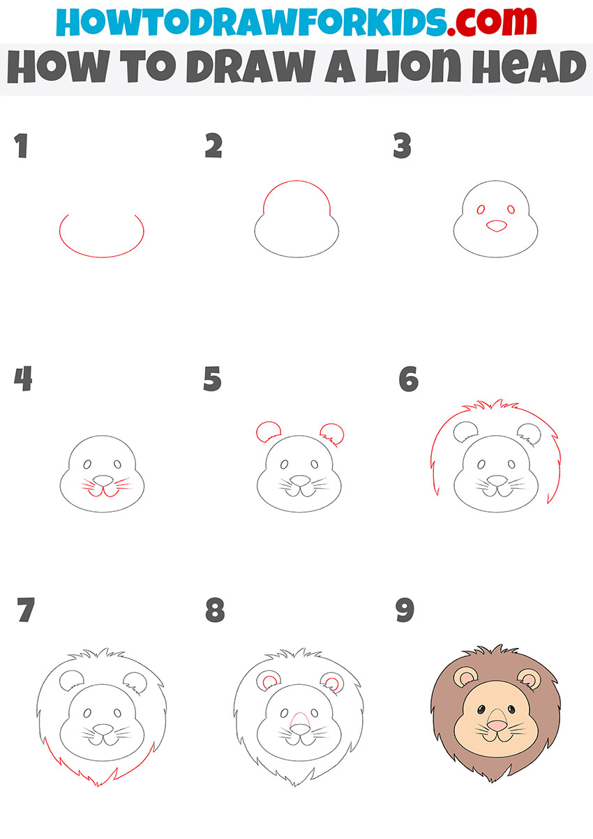 how to draw a lion head step by step