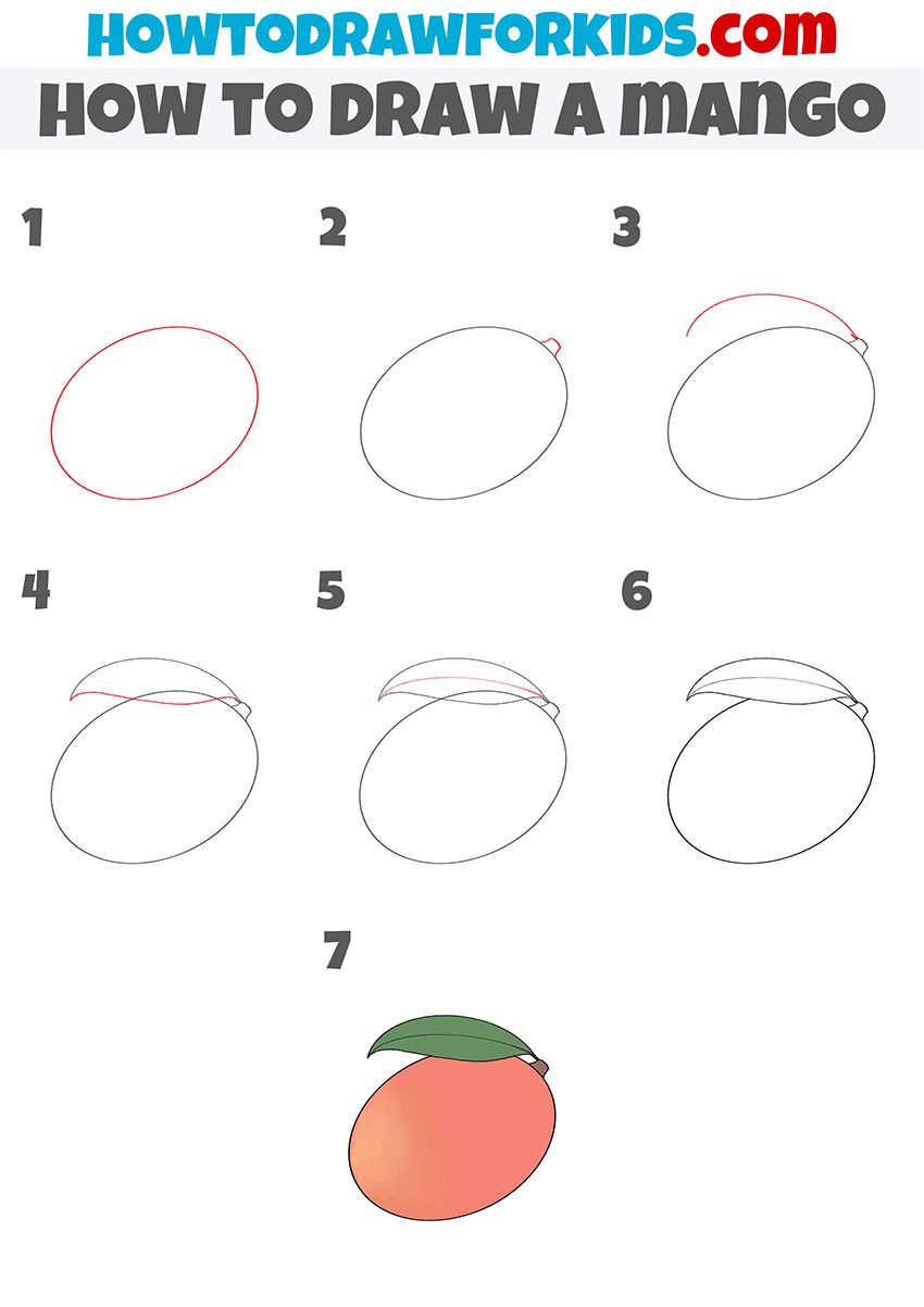how to draw a mango step by step