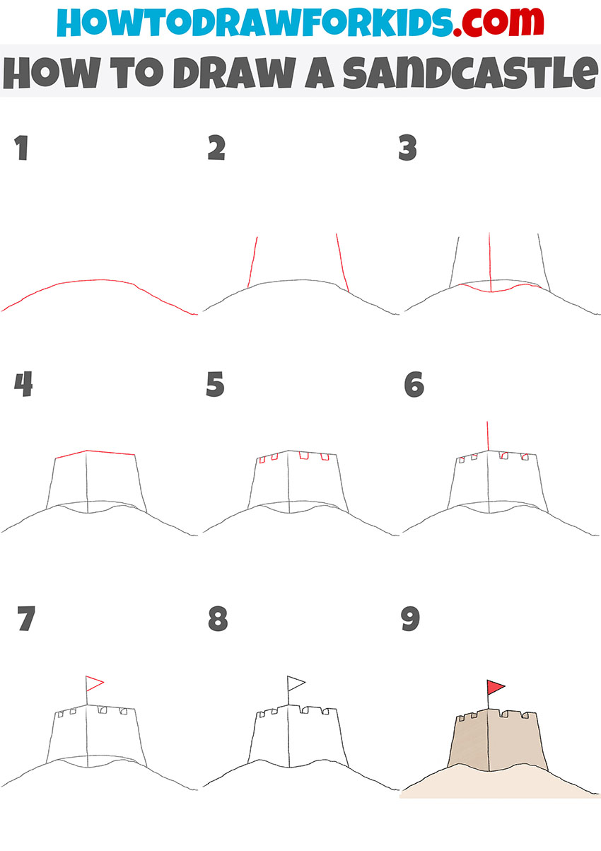 how to draw a sand castle step by stepp