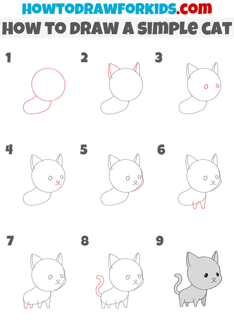 How to Draw a Simple Cat - Easy Drawing Tutorial For Kids