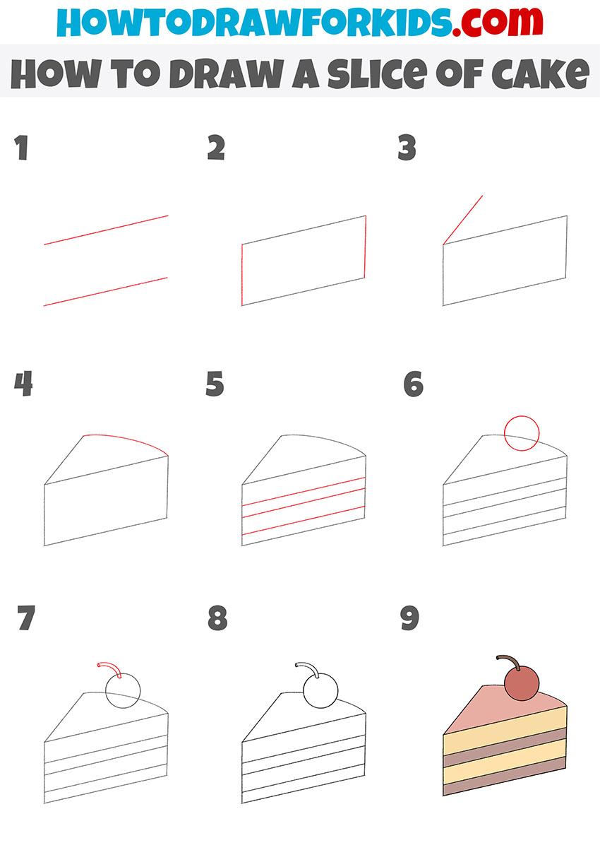 how to draw a slice of cake step by step