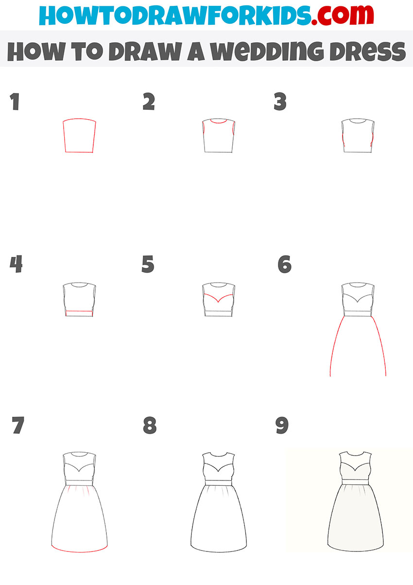 how to draw a wedding dress step by step