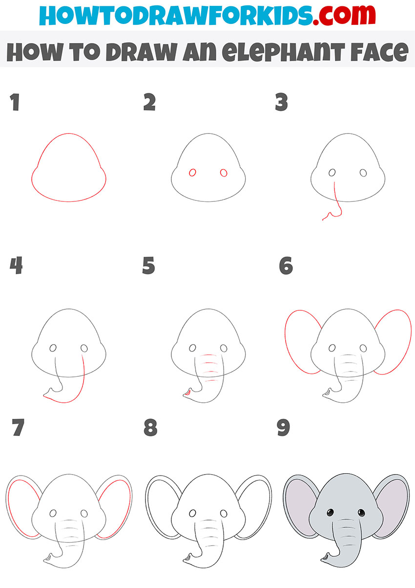 how to draw an elephant face step by step