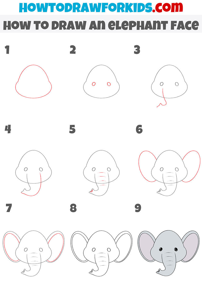 how to draw a elephant head step by step