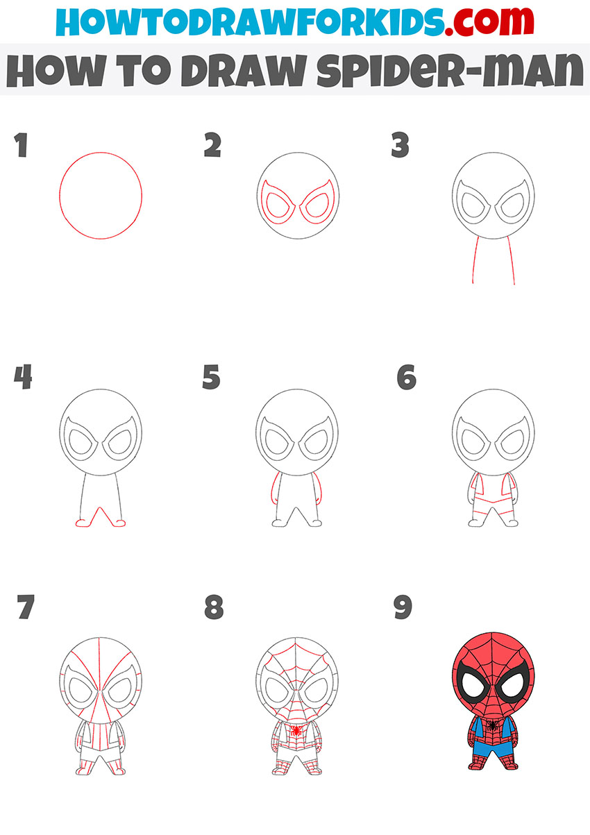 how to draw spider-man step by step