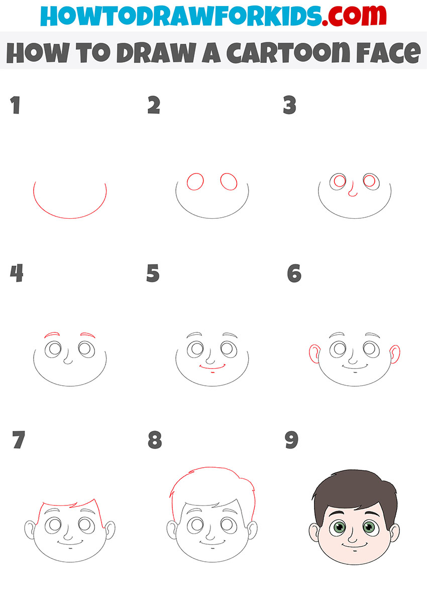 how to draw a cartoon face step by step