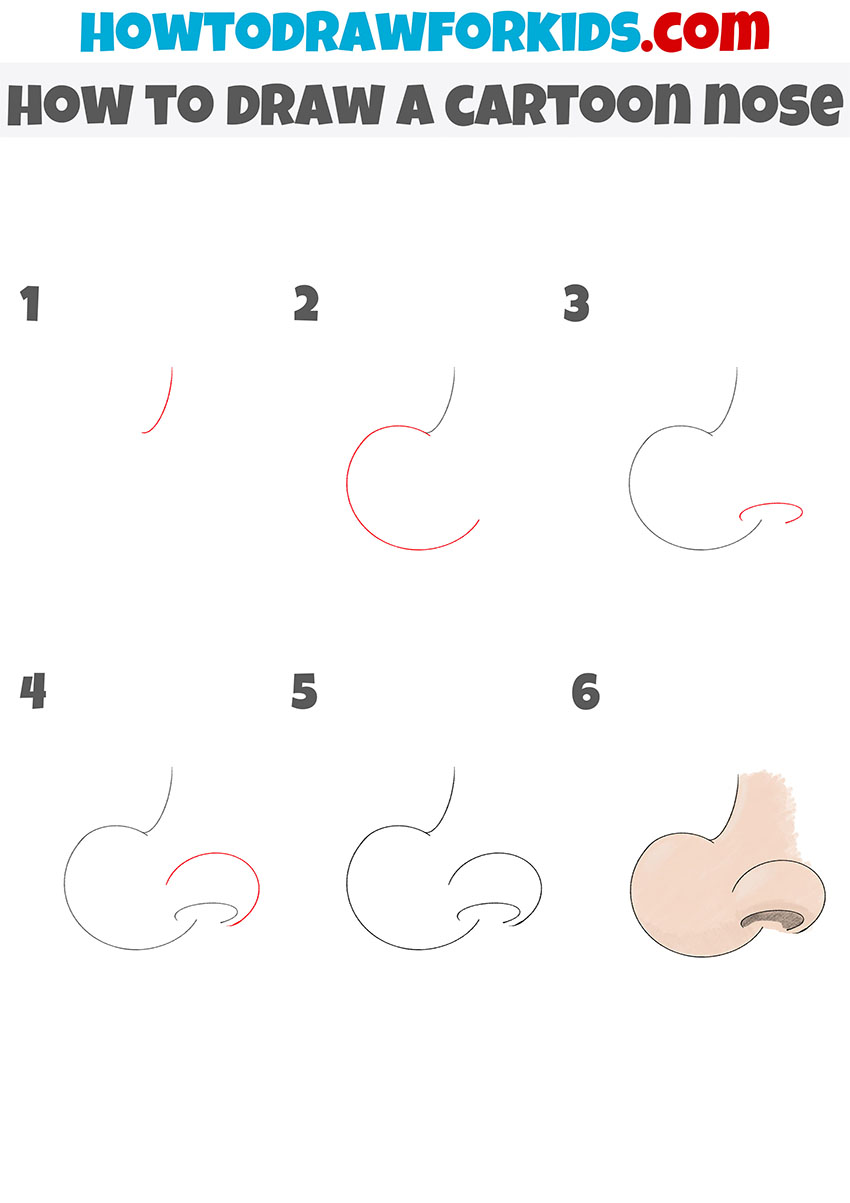 how to draw a cartoon nose step by step
