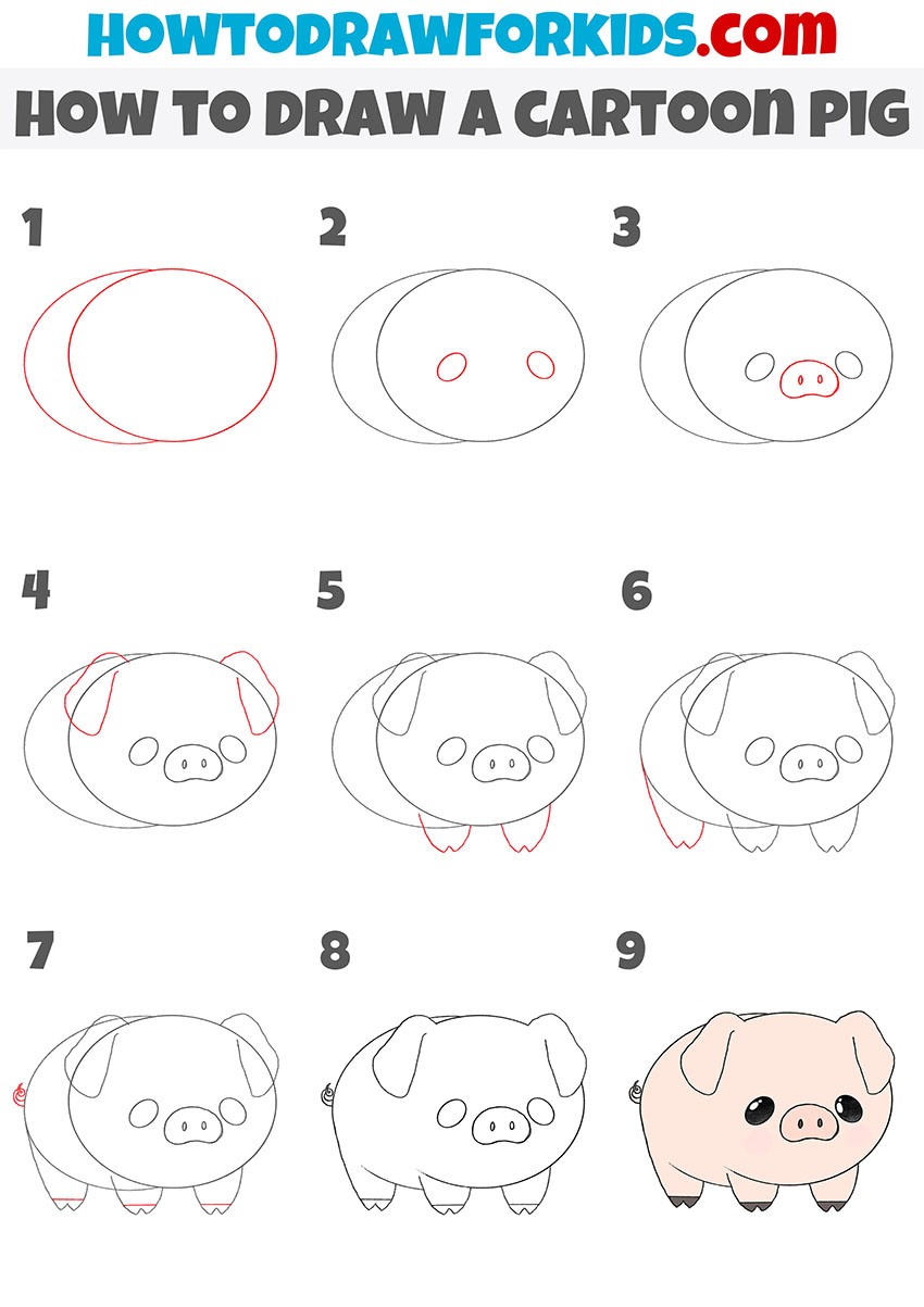 how to draw a cartoon pig step by step